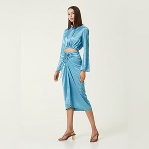 Hansen & Gretel NWT Revolve Set Long Sleeve Tie Back Top Ruched Midi Skirt XS